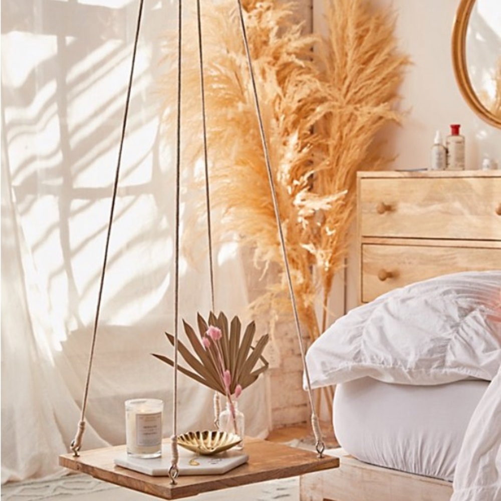 Hanging Wooden Shelf with Rope